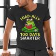 Toad-Ally 100 Days Smarter Frog Reading Book 100 School Day Men's V-Neck T-Shirt Toad-Ally 100 Days Smarter Frog Reading Book 100 School Day Men's V-Neck T-Shirt