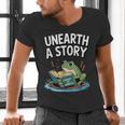 Unearth a Story Frog Reading a Book Summer 2026 Men's V-Neck T-Shirt Unearth a Story Frog Reading a Book Summer 2026 Men's V-Neck T-Shirt