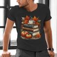 Vintage Autumn Books Coffee Pumpkin Fall Reading Men's V-Neck T-Shirt