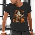 Vintage Ghost Book Reading Pumpkin Gothic Halloween Teachers Men's V-Neck T-Shirt Vintage Ghost Book Reading Pumpkin Gothic Halloween Teachers Men's V-Neck T-Shirt