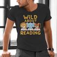 Wild About Reading Cute Animal Book Lover Kids Men's V-Neck T-Shirt Wild About Reading Cute Animal Book Lover Kids Men's V-Neck T-Shirt
