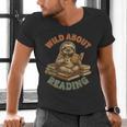 Wild About Reading Sloth Coffee Teacher Book Lover Men's V-Neck T-Shirt Wild About Reading Sloth Coffee Teacher Book Lover Men's V-Neck T-Shirt