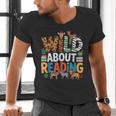 Wild About Reading Zoo Animals Books Reader Lover Men's V-Neck T-Shirt