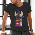 Woman And Books Stack Afro Girl Reading Lover Men's V-Neck T-Shirt Woman And Books Stack Afro Girl Reading Lover Men's V-Neck T-Shirt