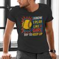 Women's Girls Softball Play Like A Girl Comic Book Pop Art Men's V-Neck T-Shirt Women's Girls Softball Play Like A Girl Comic Book Pop Art Men's V-Neck T-Shirt