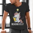 Women's Reading Is Lit Unicorn Library English Teacher Book Lover Men's V-Neck T-Shirt