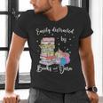 Yarn Quote Easily Distracted By Books And Yarn Reader Men's V-Neck T-Shirt