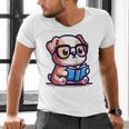 Adorable Book Lover Bulldog With Reading Glasses Cute Raglan Baseball Tee Men's V-Neck T-Shirt