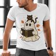 Books Ghost Reading Book Halloween Library Cat Fall Men's V-Neck T-Shirt