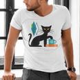 Cat Midcentury With Book And Coffee Atomic Age Mid Century Men's V-Neck T-Shirt