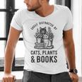 Cats Plants And Books Shirt Plant Lover Gardening Men's V-Neck T-Shirt Cats Plants And Books Shirt Plant Lover Gardening Men's V-Neck T-Shirt