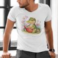 Crocodile Reading Book Watercolor Flowers Kids Men's V-Neck T-Shirt