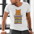 Cute Orange Tabby Cat Reading On Pile Of Books Men's V-Neck T-Shirt