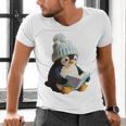 Cute Penguin Reading Book Faux-Crochet Print Men's V-Neck T-Shirt Cute Penguin Reading Book Faux-Crochet Print Men's V-Neck T-Shirt