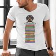 Cute Wiener Dog Dachshund Reading On Pile Of Books Men's V-Neck T-Shirt