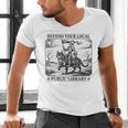 Defend Your Local Public Library Cat Knight Book Lover Men's V-Neck T-Shirt