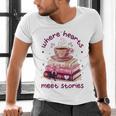 Where Hearts Groovy Meet Stories Coffee Books Valentines Day Men's V-Neck T-Shirt Where Hearts Groovy Meet Stories Coffee Books Valentines Day Men's V-Neck T-Shirt