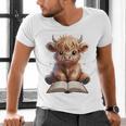 Highland Cow Reading Book Bookworm Men's V-Neck T-Shirt Highland Cow Reading Book Bookworm Men's V-Neck T-Shirt