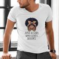 Just a Girl Who Loves Books Messy Bun Black Women Reading Men's V-Neck T-Shirt Just a Girl Who Loves Books Messy Bun Black Women Reading Men's V-Neck T-Shirt