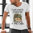 I Just Want To Read Books And Pet Cats Cat Lover Men's V-Neck T-Shirt I Just Want To Read Books And Pet Cats Cat Lover Men's V-Neck T-Shirt