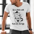 Life Is Better With Books Cats And Coffee Shirt Men's V-Neck T-Shirt Life Is Better With Books Cats And Coffee Shirt Men's V-Neck T-Shirt