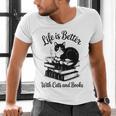 Life Is Better With Cats & Books Tuxedo Cat Mom Women Men's V-Neck T-Shirt Life Is Better With Cats & Books Tuxedo Cat Mom Women Men's V-Neck T-Shirt