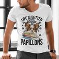 Papillon Dog Breed Life Is Better With Books And Papillons Men's V-Neck T-Shirt