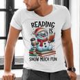 Reading Is Snow Much Fun Christmas Bookworm Snowman Reading Men's V-Neck T-Shirt