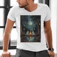 Vintage Ghost Book Reading Camping Gothic Halloween Teachers Men's V-Neck T-Shirt