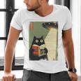 Vintage Japanese Cat Book Lovers UFO Alien Abduction Cat Dad Men's V-Neck T-Shirt