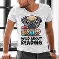 Wild About Reading Book Lover Pug Dog Men's V-Neck T-Shirt Wild About Reading Book Lover Pug Dog Men's V-Neck T-Shirt