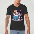 Adorable Book Lover Calico Cat With Reading Glasses Cute For Men Women Kids Men's V-Neck T-Shirt