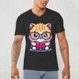 Adorable Book Lover Persian Cat With Reading Glasses Cute Men's V-Neck T-Shirt Adorable Book Lover Persian Cat With Reading Glasses Cute Men's V-Neck T-Shirt
