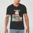 Adorable Donkey With Heart Sitting On Colorful Book Stack Men's V-Neck T-Shirt