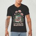 Im With The Banned Floral Flower Book Lover Men's V-Neck T-Shirt