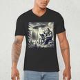 Bigfoot With Alien Reading A Book Bigfoot And UFO Men's V-Neck T-Shirt Bigfoot With Alien Reading A Book Bigfoot And UFO Men's V-Neck T-Shirt