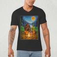 Bigfoot And Alien Reading Books Campfire Halloween Men's V-Neck T-Shirt