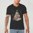 Book Christmas Tree Teacher Book Lover Crew Neck Modern Classic Christmas Small Short Sleeve -Adults -Kids Men's V-Neck T-Shirt