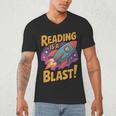 Book Lover Kids And Adults Reading Is a Blast Rocket Ship Men's V-Neck T-Shirt Book Lover Kids And Adults Reading Is a Blast Rocket Ship Men's V-Neck T-Shirt