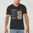 Book Lovers Books Cats Life Is Sweet Cat Lover Men's V-Neck T-Shirt