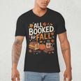All Booked For Fall Pumpkin Books Thanksgiving Autumn Leaves Men's V-Neck T-Shirt