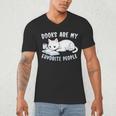 Books Are My Favorite People Cat With Coffee Mug Book Lovers Men's V-Neck T-Shirt Books Are My Favorite People Cat With Coffee Mug Book Lovers Men's V-Neck T-Shirt