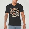 Books Are My Love Language Retro Groovy 70s Book Lover Men's V-Neck T-Shirt Books Are My Love Language Retro Groovy 70s Book Lover Men's V-Neck T-Shirt