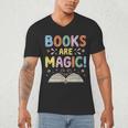 Books Are Magic Whimsical Retro Bookworm Men's V-Neck T-Shirt Books Are Magic Whimsical Retro Bookworm Men's V-Neck T-Shirt