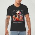 I Like My Books Spicy And My Coffee Icy Skeleton Men's V-Neck T-Shirt