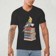 Bookworm Cockatiel Bird Reading Books Drinking Coffee Lover Men's V-Neck T-Shirt