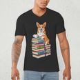 Bookworm Corgi Reading Books Drinking Coffee Dog Lover Men's V-Neck T-Shirt Bookworm Corgi Reading Books Drinking Coffee Dog Lover Men's V-Neck T-Shirt