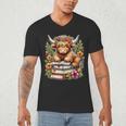Bookworm Cute Highland Cow Reading Book Men's V-Neck T-Shirt