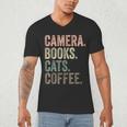 Camera Books Cats And Coffee Lover Photography Men Women Men's V-Neck T-Shirt