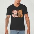 Capybara Axolotl Kawaii Kids Anime Book Lover Reading Men's V-Neck T-Shirt